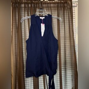 Parker Dark Blue Wrap Sleeveless Blouse Silk